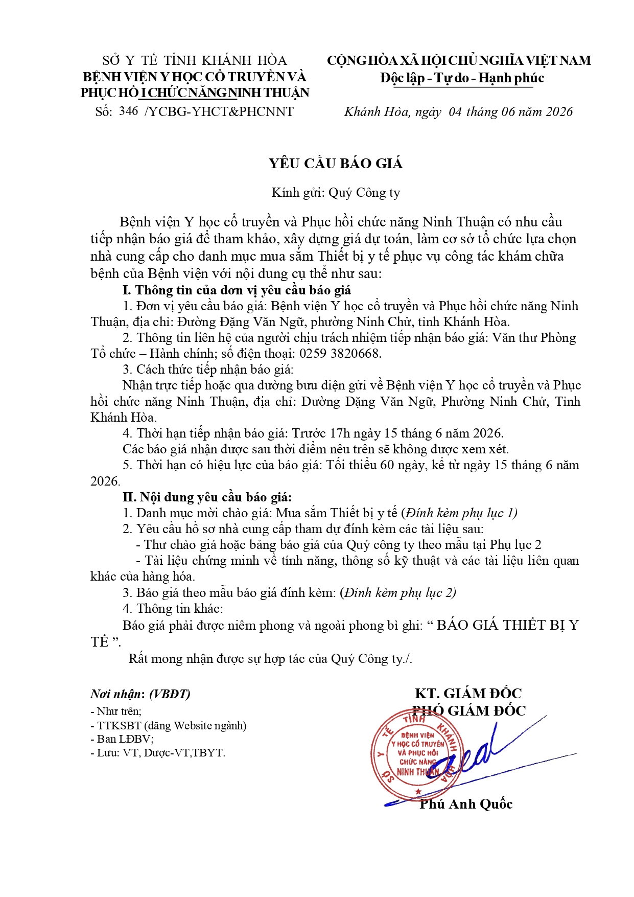 YÊU CẦU BÁO GIÁ
